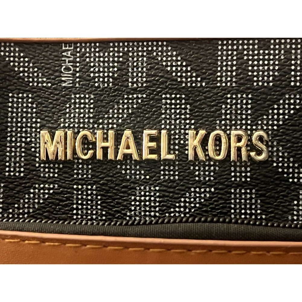 Michael Kors MK Logo Crossbody Bag Black Brown Adjustable Strap Purse Authentic - Picture 13 of 16